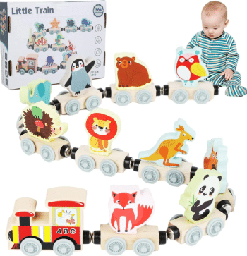 משחק רכבת מעץ מונטסורי לילדים ופעוטות